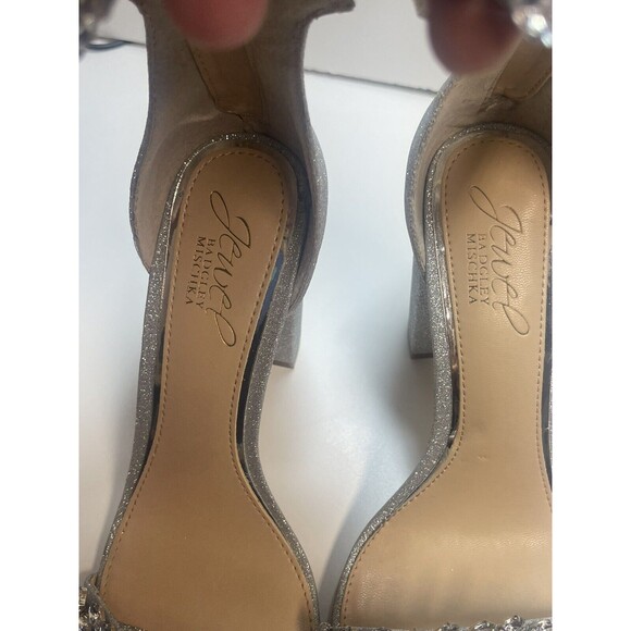 Jewel Badgley Mischka Mayra Ankle Strap Evening Shoe In Silver Sz 6 1/2 New WOT - Picture 11 of 13